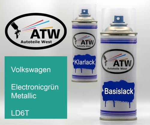 Volkswagen, Electronicgrün Metallic, LD6T: 400ml Sprühdose + 400ml Klarlack - Set, von ATW Autoteile West.